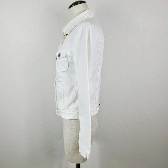 J. CREW Denim Jean Jacket XS White Distressed Button-Front Pockets 100% Cotton - Picture 3 of 9